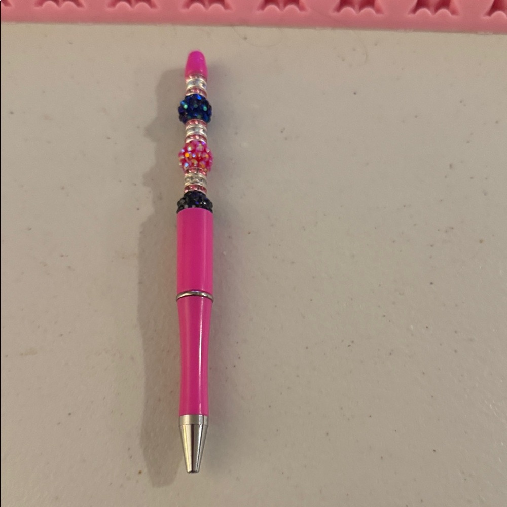Pink and Black Beaded Ballpoint Refillable Pen